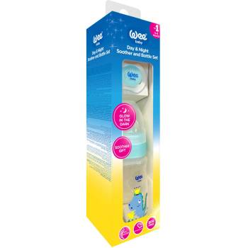 Wee Baby Шише за хранене и залъгалка Wee Baby - Day & Night, 150 ml, синьо (563)