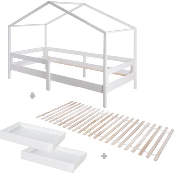 Roba Бяло къща детско легло 90x200 cm от масивна дървесина с място за съхранение с включена подматрачна рамка - Roba (207012WE)