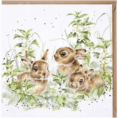 Přání "Spring Hares", 15x15 cm - Zajíci