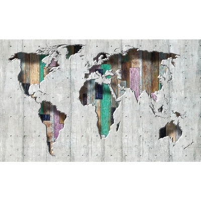 Preinterier FT4907 Fototapeta na stenu Mapa sveta - farebné drevo vlies 104cm x 70cm