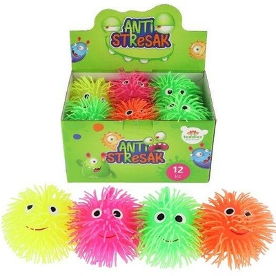 Teddies Míček chlupatý antistresový mačkací silikon 8cm na baterie se světlem 4 barvy v sáčku 12ks v boxu
