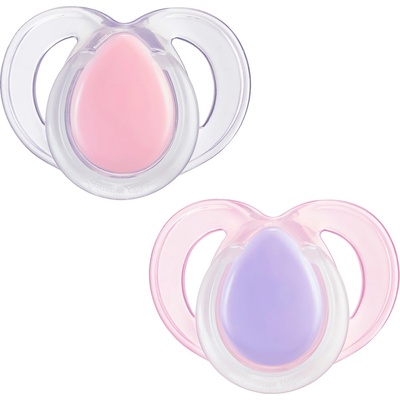 Tommee Tippee Ортодонтични залъгалки Tommee Tippee - Night Time със светеща в тъмното дръжка, в Бяло и Розово с кутия за стерилизиране, 18-36 m, 2 броя (TT.0280)