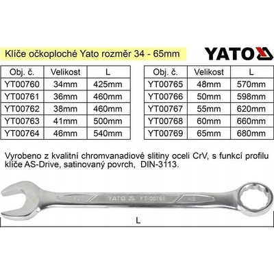 Yato Otevřený a očkový klíč 65 mm YT-00769