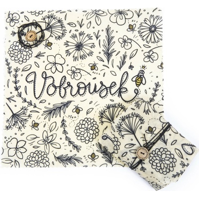 Vobrousek VÝLETNÍK voskovaný ubrousek s knoflíkem 28x28 cm Černobílé