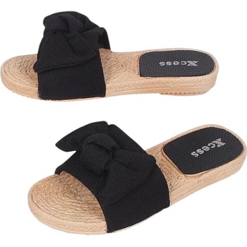 Дамски черни чехли с панделка