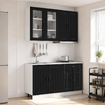 vidaXL Кухненски единица LUCCA 4 pcs Черно Инженерна дървесина (3438316)