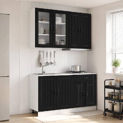 vidaXL Кухненски единица LUCCA 4 pcs Черно Инженерна дървесина (3438316)