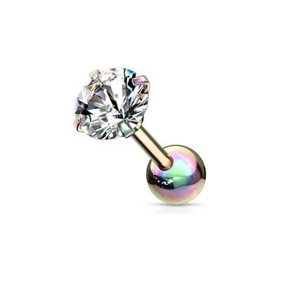 Šperky4U duhový cartilage piercing do ucha čirý kámen CP1047-03