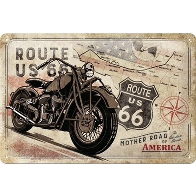 Plechová ceduľa Route 66 - Map, 30 x 20 cm