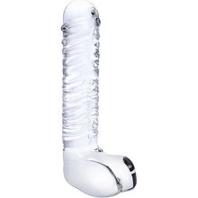 Glas Realistic Ribbed Glass G-Spot Dildo With Balls