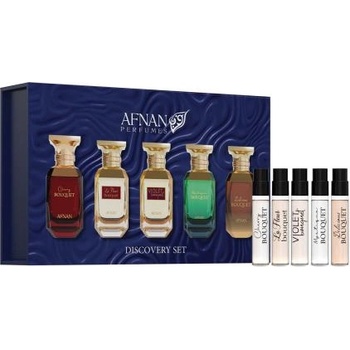 Afnan Discovery Set Bouquet подаръчен комплект: EDP Cherry Bouquet 2 ml + EDP La Fleur Bouquet 2 ml + EDP Violet Bouquet 2 ml + EDP Mystique Bouquet 2 ml + EDP Delicious Bouquet 2 ml за жени