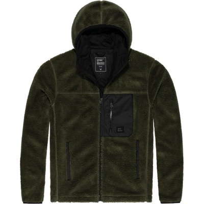 Vintage Industries mikina Dustin s podšívkou ze sherpa fleecu tmavě olivová