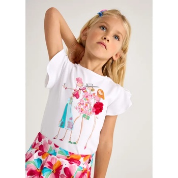 MAYORAL Тениска къс ръкав цветни апликации бял цвят за мини момиче Майорал
