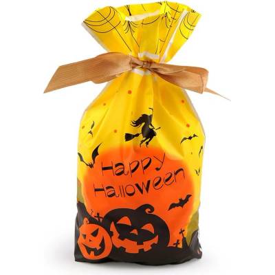 Sáček s atlasovou stuhou Halloween 15x22,5 cm - žlutá černá (5 ks)