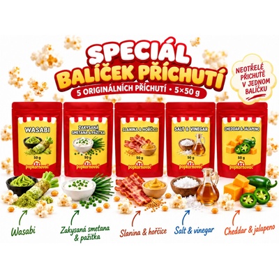 Popkornovač.cz Gurmán balíček príchutí na popcorn 5x50g