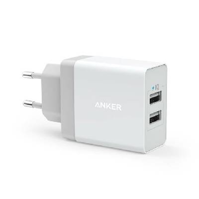Зарядно устройство Anker PowePort 2, от контакт към 2x USB-A(ж), бяло (A2021321)