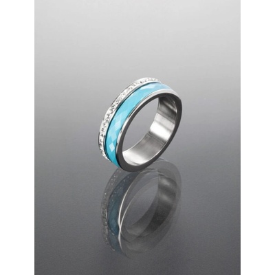 Prosperk Prsten modrá keramika s ocelí s krystalky po obvodu 21132