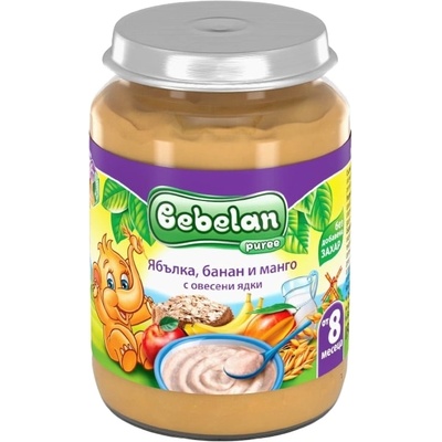 Bebelan Млечна каша Bebelan Puree - Ябълки, банан и манго с овесени ядки, 190 g (4404)