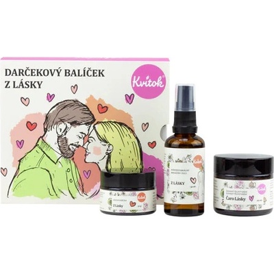 Kvitok Afrodiziakální dárkový balíček z lásky masážní olej 50 ml + tělový krém 60 ml + svíčka 30 ml