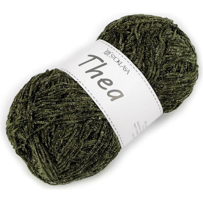 Pletací příze žinylková s lurexem Thea 100 g Varianta: 5 zelená khaki stříbrná, Balení: 1 ks 58808/150566/271716