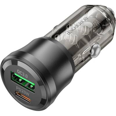BOROFONE Зарядно за автомобил - Borofone (BZ25 Journey) - USB + Type-C, Dual Port, PD20W QC3.0 38W - Черен/Прозрачен
