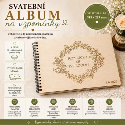 Svatební album s dřevěnými deskami | Personalizované fotoalbum – Zboží Dáma