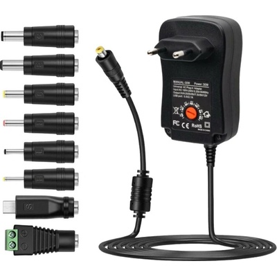 Napájecí zdroj zásuvkový 3V , 4.5V, 5V, 6V, 7.5V, 9V, 12V DC, 30W, nastavitelný
