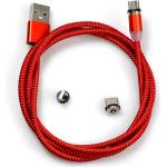 HARAHU Usb заряден кабел 3в1 с магнитни накрайници - Червен kp30704