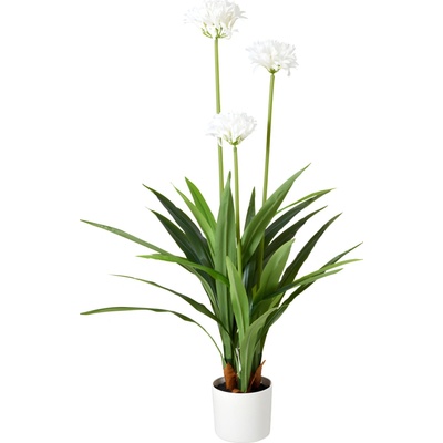Botanical Decoration Velká umělá květina bílá v květináči Agapanthus, 70 x 120 cm zelený