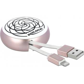 Delock USB 2.0 прибиращ се кабел тип A Lightning 8-pin, бял / бледо розов