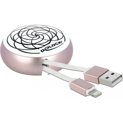 Delock USB 2.0 прибиращ се кабел тип A Lightning 8-pin, бял / бледо розов