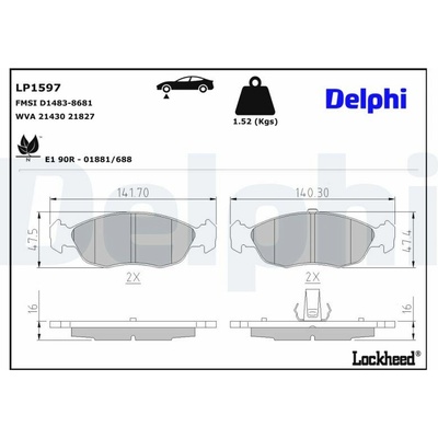DELPHI Sada brzdových platničiek kotúčovej brzdy LP1597