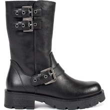 Sergio Leone Women's black leather platform boots decorated with straps šedá