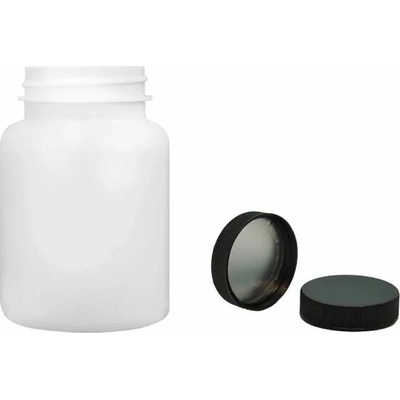 Pilulka Plastová lékovka bílá s černým uzávěrem s ALU vložkou 150 ml