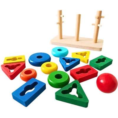 Дървена играчка сортер тип низанка с форми