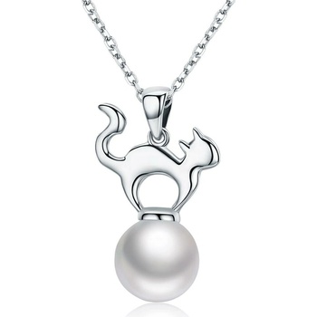 Olivie Strieborný náhrdelník mačka s perličkou 3502