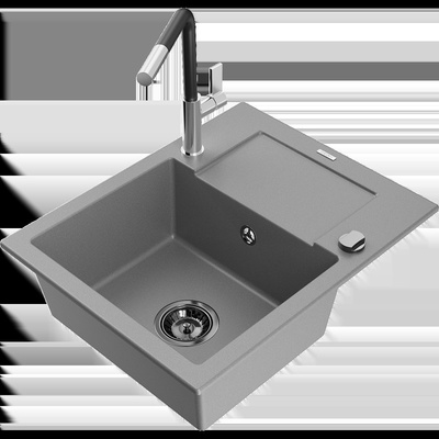Enzo гранитна мивка с 1 отделение с отцедник и кухненски смесител Flora, (6506-71-670401-07-B)