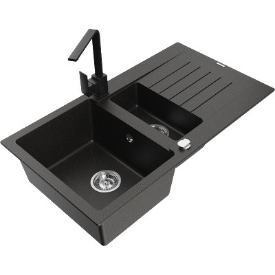 Mexen Matias гранитна мивка 1, 5 камери с отцедник и кухненски смесител Рита, (6502-75-670300-70)