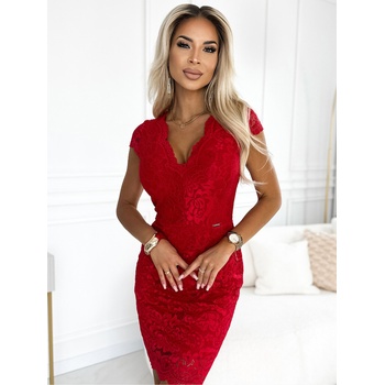 Numoco Дантелена рокля с къс ръкав и сладко деколте - червена Numoco numoco | Cherven | ЖЕНИ | XL