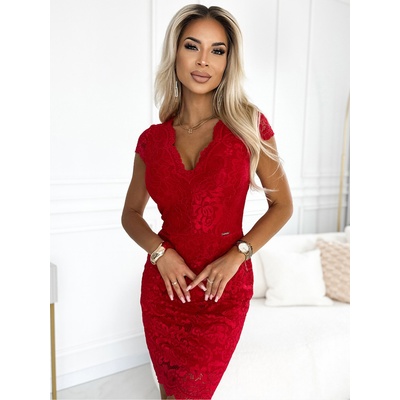 Numoco Дантелена рокля с къс ръкав и сладко деколте - червена Numoco numoco | Cherven | ЖЕНИ | XL