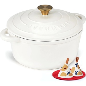 Overmont roasting pan enamel cast iron pot - casserole 24cm oven-safe - with lid and cookbook - for kitchen baking stewing roasting pearl white - 24CM-Enamel-Pearl (24CM-Enamel-Pearl)