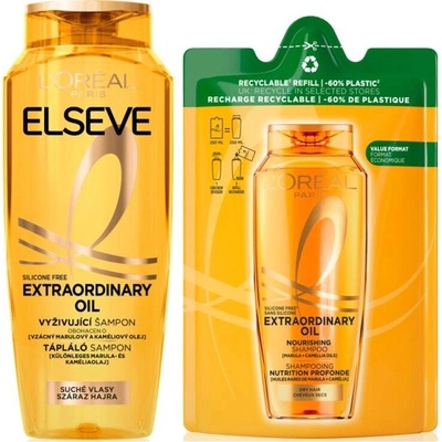 L’Oréal Paris Elseve L’Oréal Paris Elseve Extraordinary Oil vyživujúci šampón pre suché vlasy 400 ml + L’Oréal Paris Elseve Extraordinary Oil šampón náhradná náplň 250 ml