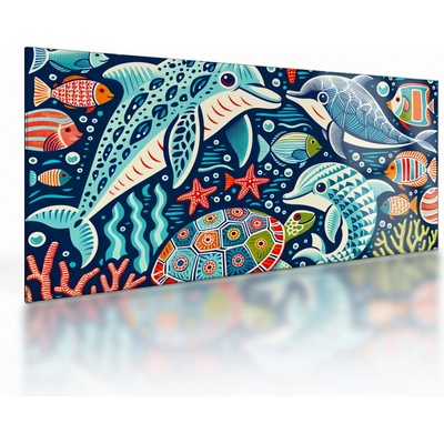 Sklenený obraz – Kreslené vodné zvieratká, jednodielne 100x50 cm na skle