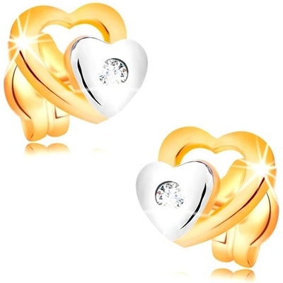 Šperky eshop briliantové ze zlata dvě srdíčka a broušený čirý diamant BT501.37