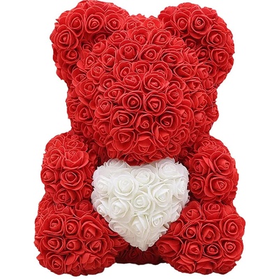 BudNej medvídek z růží se srdcem 25 cm - červený - MN9408