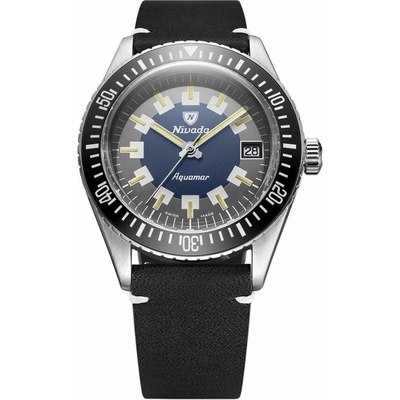 Nivada Grenchen Aquamar Vintage - Black Leather White stitching