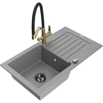 Mexen Pablo гранитна кухненска мивка с 1 корито, с отцедник и кухненски смесител Duo, сив - 6510-71-671701-57-B (6510-71-671701-57-B)