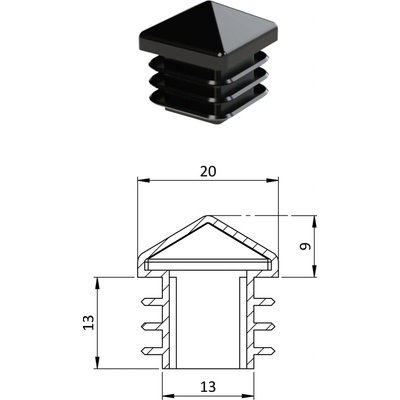 Krytka plastová se stříškou 20 x 20 mm, černá