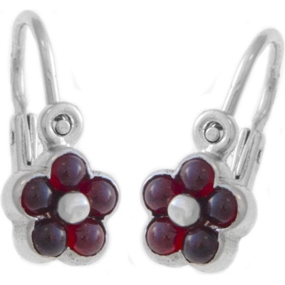 Zlatnictví Zlatíčko stříbrné dětské náušnice kytičky s granáty 970.00002