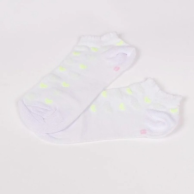 Детски чорапи-терлик в бяло със сърца в неоново жълто